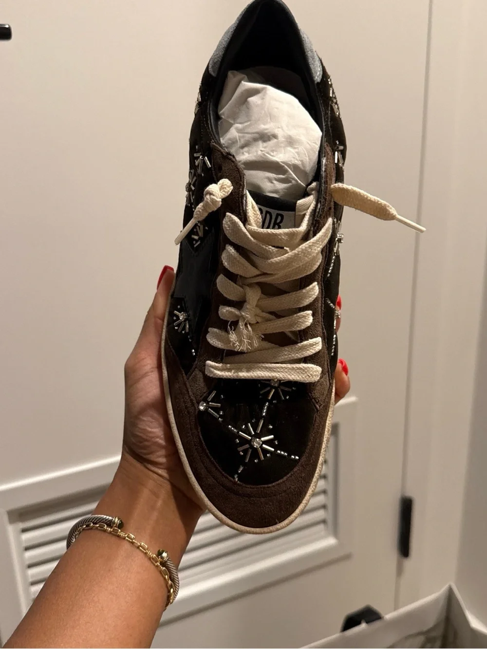 Golden Goose Women's Brown Suede & Black Patent Star-Embellished Sneakers - Picture 1 of 7